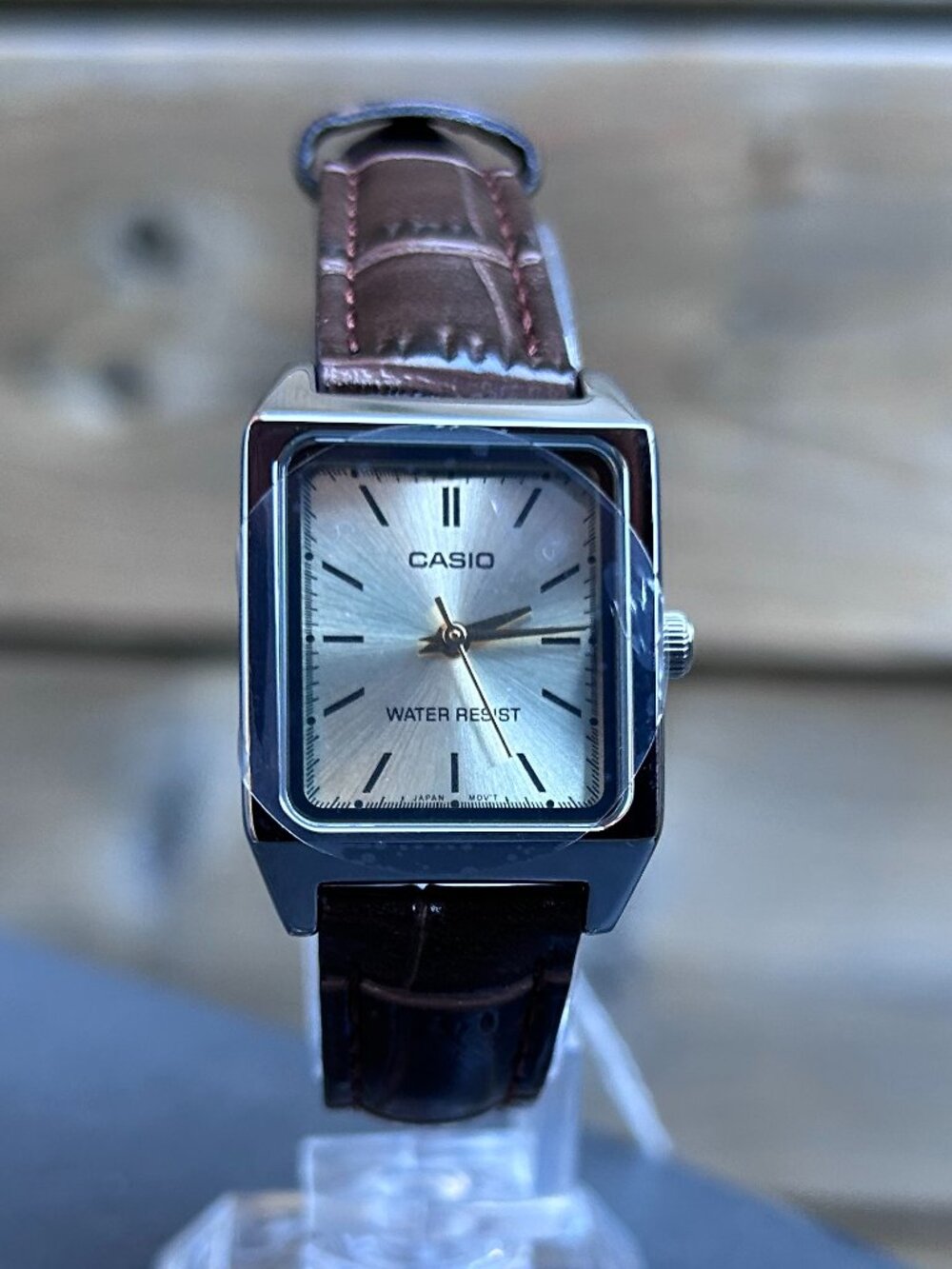Casio Womenโs Rectangular Quartz Watch Brown Leather Strap New With Tags